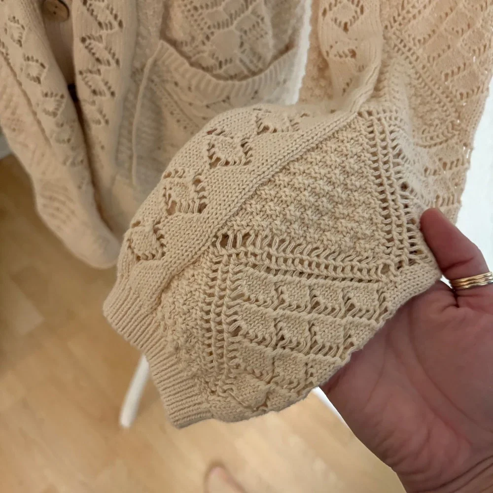 FREE PEOPLE BEACH Get Away Faux Crochet Cardigan Tan Size Medium‎ NWT